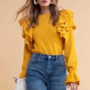 Rachel Parcell Ruffle Shoulder Pointelle
Sweater Yellow